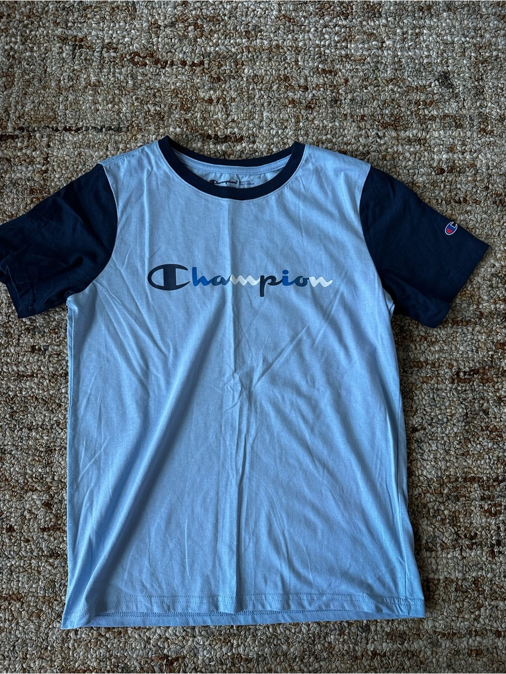 Champion Two-Tone Light Blue Tee with Navy Sleeves